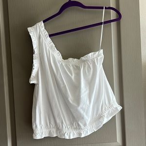 NWT Ann Taylor One Shoulder White Ruffled Top L